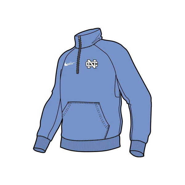 Carolina Blue 1/4 zip fleece with an interlock NC on the left chest.