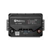 Top-down view of the BigBattery 48V HUSKY 2 LiFePO4 battery showing labeled connection ports, mounting brackets, QR code, and detailed product specifications.