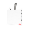 Front  view of the ABB ReliaHome Smart Panel (Indoor) showing connection ports, control dials, and a flexible conduit, with a sleek white design and ABB logo.