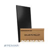 Peimar 500W Mono PERC Solar Panel upright by a box marked “SOLAR PV PALLET” and “SIGNATURESOLAR.COM,” logo visible.