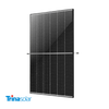 Black Trina Solar panel, front view, all-black cells on white background.