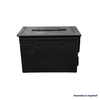 Black metal ammo can power box with sealed cable ports and top carry handle on a white background