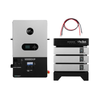 Front face view of EG4 12000XP next to a 3 stack of EnergyCell 5 Batteries with BMS Junction Box and Battery Base