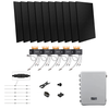 10 panels at top of page with 5 Duracell microinverters underneath and all remaining kit components at bottom of page