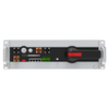 Front-facing rack-mounted high-voltage battery control unit with ports, LEDs, and rotary disconnect.