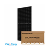 Front view of black solar panel with pallet box 