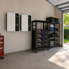 2 Growatt inverters mounted on a garage wall with wiren battery rack to the side