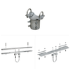 Galvanized steel Tamarack Solar top-of-pole mounting hardware kit showing the pole cap assembly and exploded views of the beam clamp components used for UNI-PGRM solar panel pole mounts