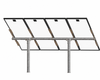 Tamarack Solar UNI-PGRM-4P2 adjustable top-of-pole solar panel mount supporting four portrait-oriented solar modules on a two galvanized steel post mounting system with adjustable tilt.