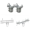 Galvanized steel Tamarack Solar top-of-pole mounting hardware kit showing two pole cap assemblies and exploded views of the beam clamp components used for UNI-PGRM solar panel pole mounts.