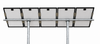 Tamarack Solar UNI-PGRM-5P2 adjustable top-of-pole solar panel mount supporting five portrait-oriented solar modules on a galvanized steel dual-post mounting system with adjustable tilt.