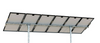 Tamarack Solar UNI-PGRM-6P2 adjustable top-of-pole solar panel mount supporting six portrait-oriented solar modules on a galvanized steel dual-post mounting system with adjustable tilt.