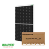 Front-facing view of the Waaree 540W solar panel, tilted to the left and facing right .