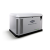 Briggs & Stratton PowerProtect+™ PP26 26kW/24kW whole-home standby generator shown at an angled view, featuring a silver weather-resistant enclosure, ventilated front panels, black base