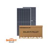 Boviet Solar Vega Series 540W bifacial solar panel with silver aluminum frame, shown from front and rear views with Boviet Solar logo and Signature Solar PV Pallet