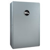 Angled front view of EG4 wall-mounted lithium battery system with sleek gray housing and EG4 logo. Angled front view of EG4 wall-mounted lithium battery system with sleek gray housing and EG4 logo.