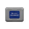 A light-gray, rectangular solar combiner box. The front panel is dark blue with a repeating hexagonal pattern. In the center, white text reads "ECO-WORTHY" above a house-and-sun logo, and "SOLAR COMBINER BOX" below. The brand name is also embossed on the top of the gray enclosure.