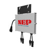 Front right view of NEP 800 2 Panel Microinverter showing easy-to-use MC4 connections