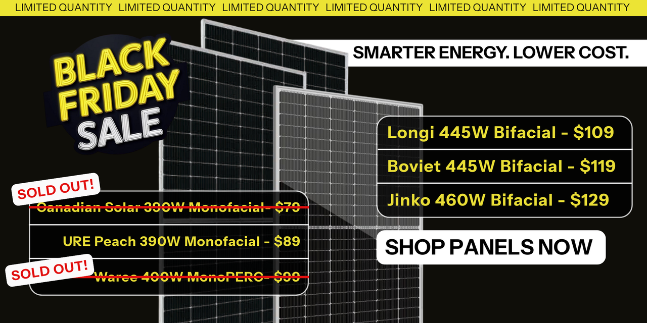 Solar panels as low as $79 this Black Friday! Showing solar panels and prices. Shop solar panels now!