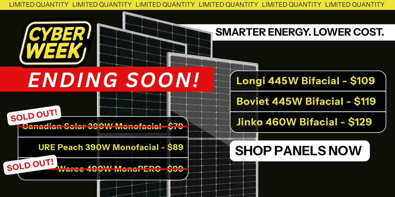 Cyber Week deals on solar panels as low as $89! Shop now.