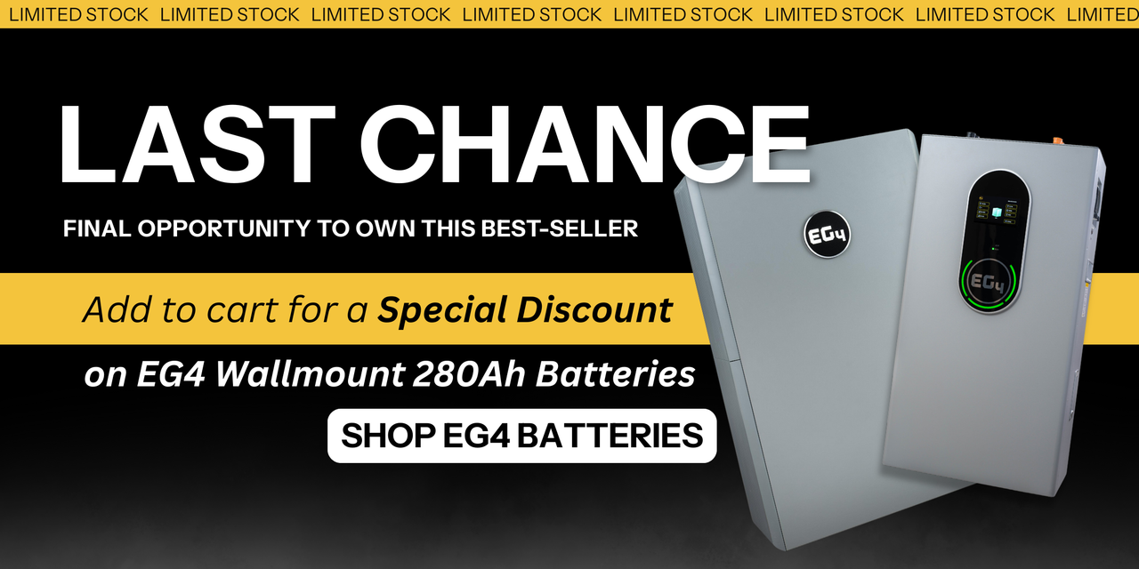 Bonus savings on EG4 Wallmount 280Ah batteries! Get an in-cart discount. Shop now! 