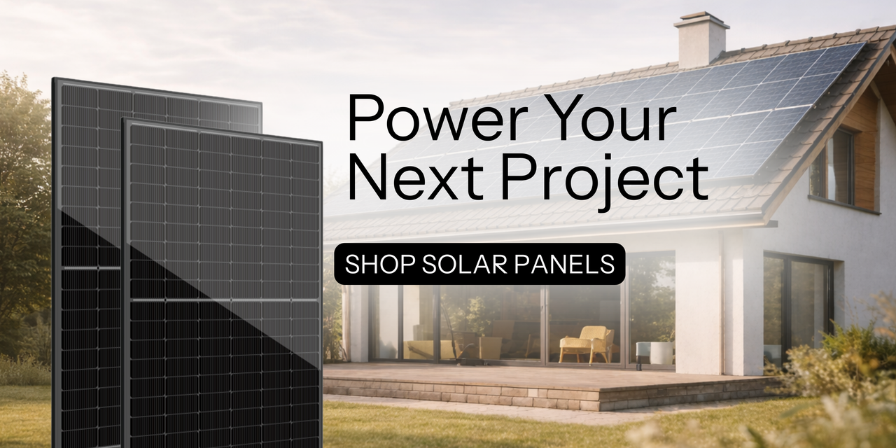 Power your next project with solar panels showing solar panels in front of home. Shop solar panels now!