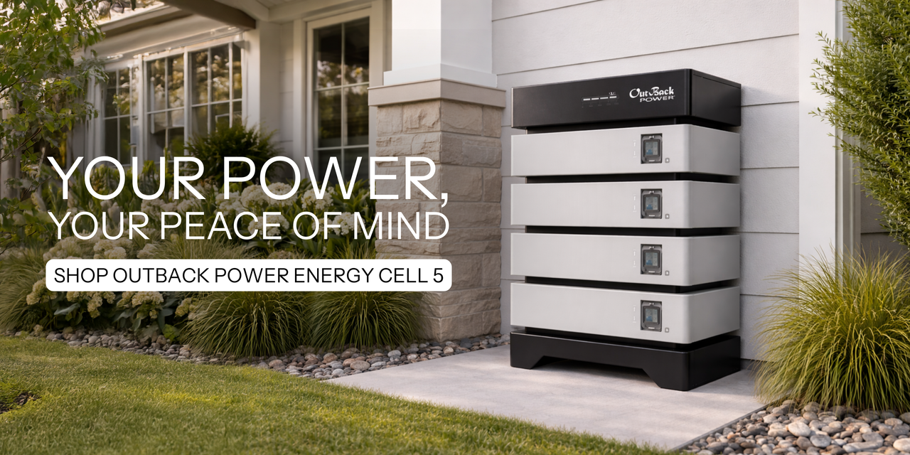 OutBack EnergyCell 5 Battery shown outside of home. Shop now!