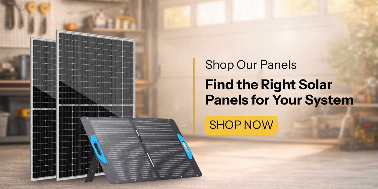 Shop our solar panels showing panels in a workshop