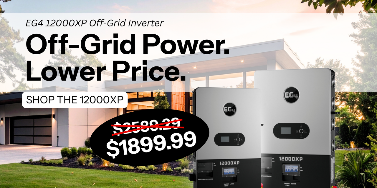 EG4 12000XP Off-Grid Inverter V2 now only $1,899.99! Shown in front of home. Shop now!