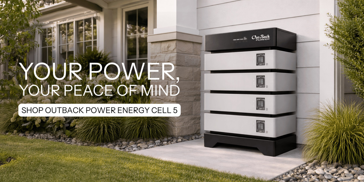 OutBack EnergyCell 5 Battery shown outside of home. Shop now!