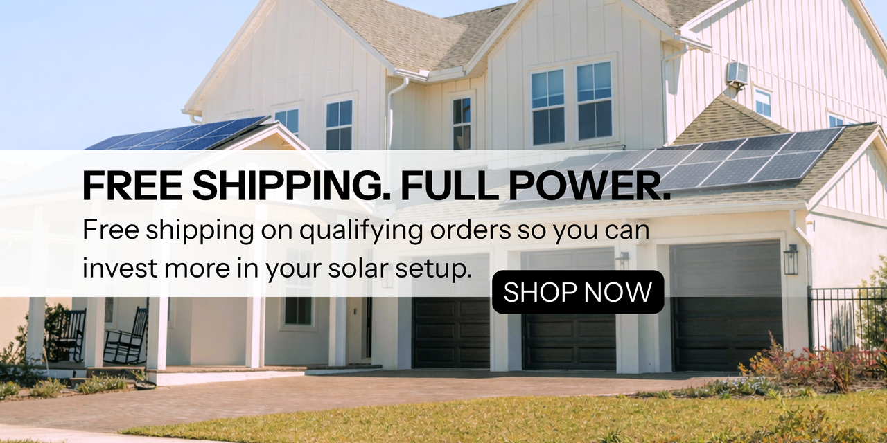 Free shipping on qualifying orders showing modern home with solar panels.