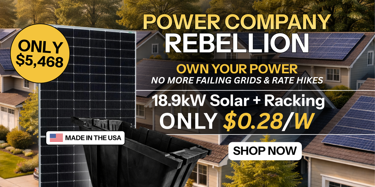 PowerField solar racking bundle promotional banner made in the USA showing homes with solar