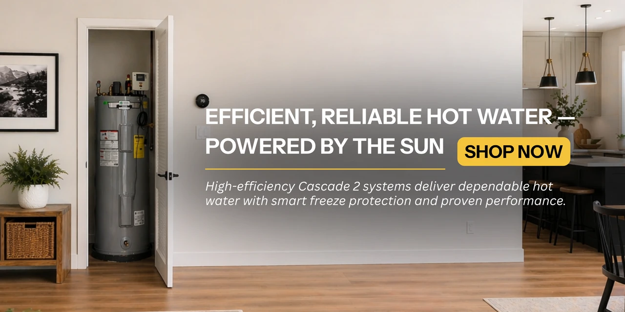 SunEarth solar water heater shown in home. Efficient, powered by the sun. Shop now!