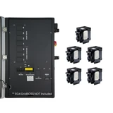 EG4 Smart Load Panel with open front view and six individual breakers shown separately for load control and inverter integration.