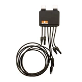 TS4-A-2F dual module optimizer with integrated MC4 connectors and extended cable leads for solar panel installation.