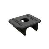 Close-up of a black Pegasus Solar wire clip with curved edges and center hole for securing solar panel wiring.