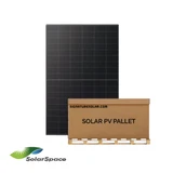 SolarSpace 405W solar panel displayed with pallet packaging