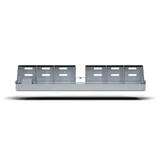 Metal mounting bracket with multiple slotted cutouts and divided compartments, shown from the front with a minimal floating shadow.