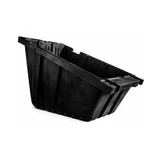 Black plastic ground-mount solar panel tray with angled sides and reinforced edges on a white background.
