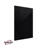 Sunpro Power 440W bifacial black-on-black solar panel front-facing angled view on a white background with Sunpro Power logo.
