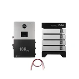 Front facing EG4 18kPV inverter next to a 4 stack of EnergyCell 5 Batteries and battery cables underneath
