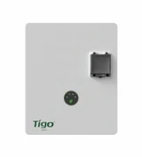 Front view of Tigo ATS automatic transfer switch with integrated display and logo