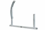 Galvanized steel mounting frame with a horizontal base rail, two vertical supports, and curved adjustable brackets, shown on a white background.