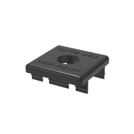 Top Rack wire cap used for securing solar cables inside mounting rails on a white background.