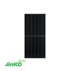 Jinko Eagle 460W solar panel — sleek black monocrystalline half-cell module with Jinko Solar logo.