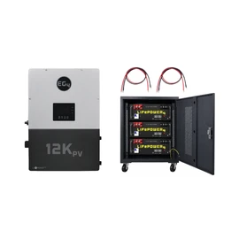 EG4 12kPV next to a 3 slot rack filled with LifePower4 V2 Batteries and 2 battery cables