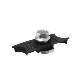 Close-up of a Pegasus Ground Bond T-Bolt with silver hex bolt and black plate for secure solar module grounding.