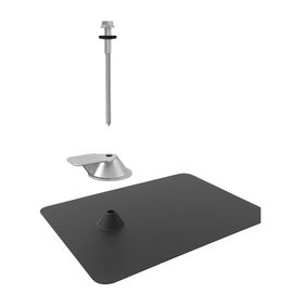 Pegasus Solar roof flashing with stainless screw, silver bracket, and black raised-cone plate for durable, watertight solar roof installation.