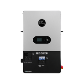 EG4 12000XP off-grid inverter with front display, breakers, and smart load panel.