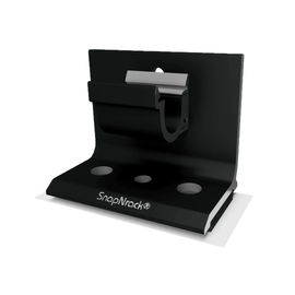 SnapNrack black metal solar mounting bracket with  three mounting holes for rooftop PV installations.